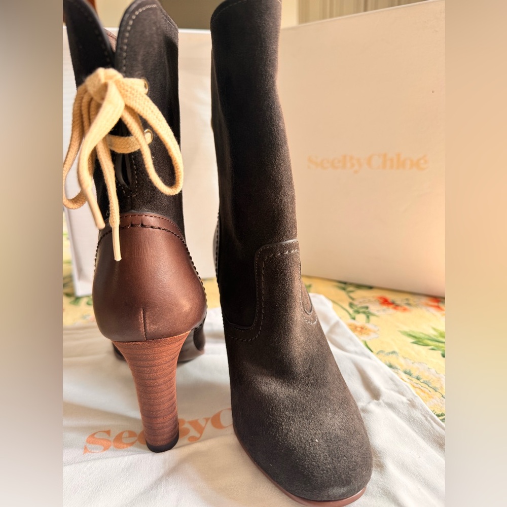 See By Chloe Dark Brown Suede Heeled Boots